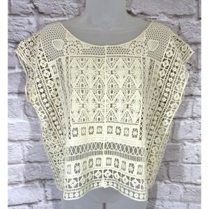 LC Lauren Conrad Crochet Embroidered Top Medium Romantic Peasant Boho Hippie